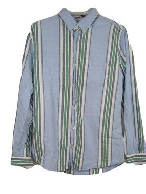 Brunswick Button Down Collared Shirt Men Size M Blue Green Stripe Long Sleeve